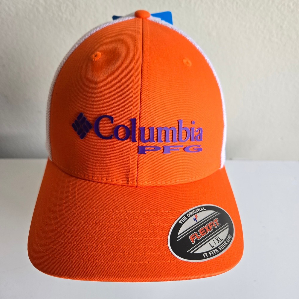 Columbia PFG Clemson Tigers Mesh Flexfit Hat Orange‎ White Mens L/XL CU0115 NEW